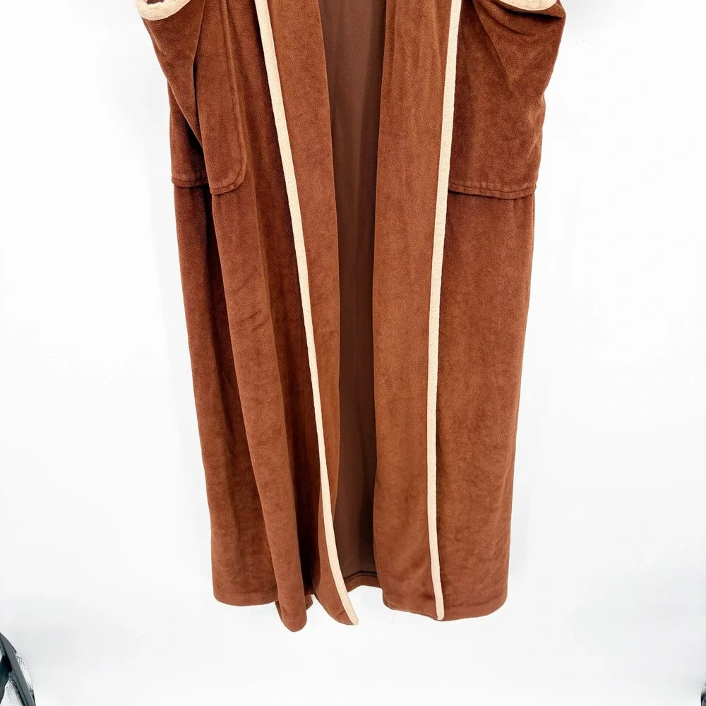 Christian Dior Mens Vintage Velour Hooded Luxury Loungewear Bath Robe Brown OS